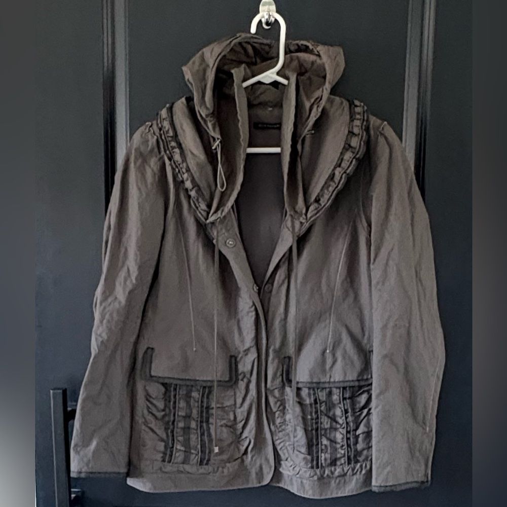 Elie Tahari Gray Jacket With Hidden Hood Size Xl
